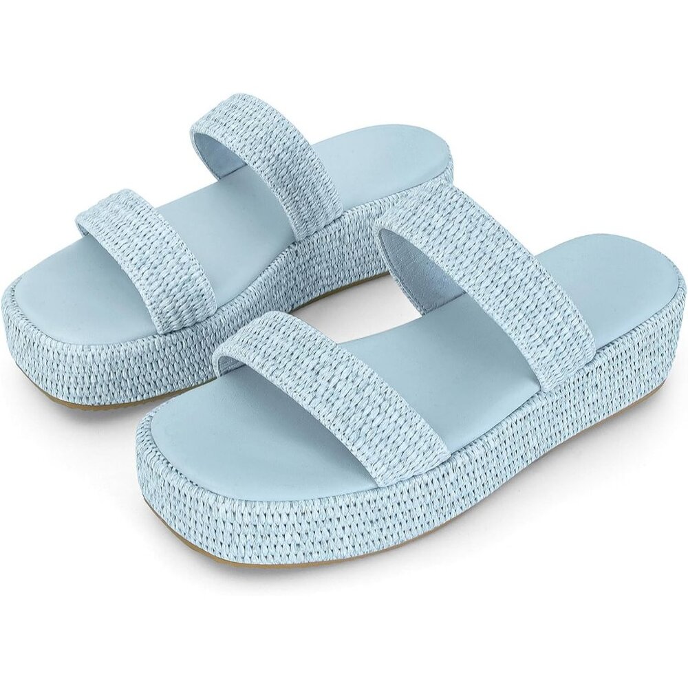 Women's Light Blue Espadrilles Slip On Summer Beach Vacation Open Sandals Shoes